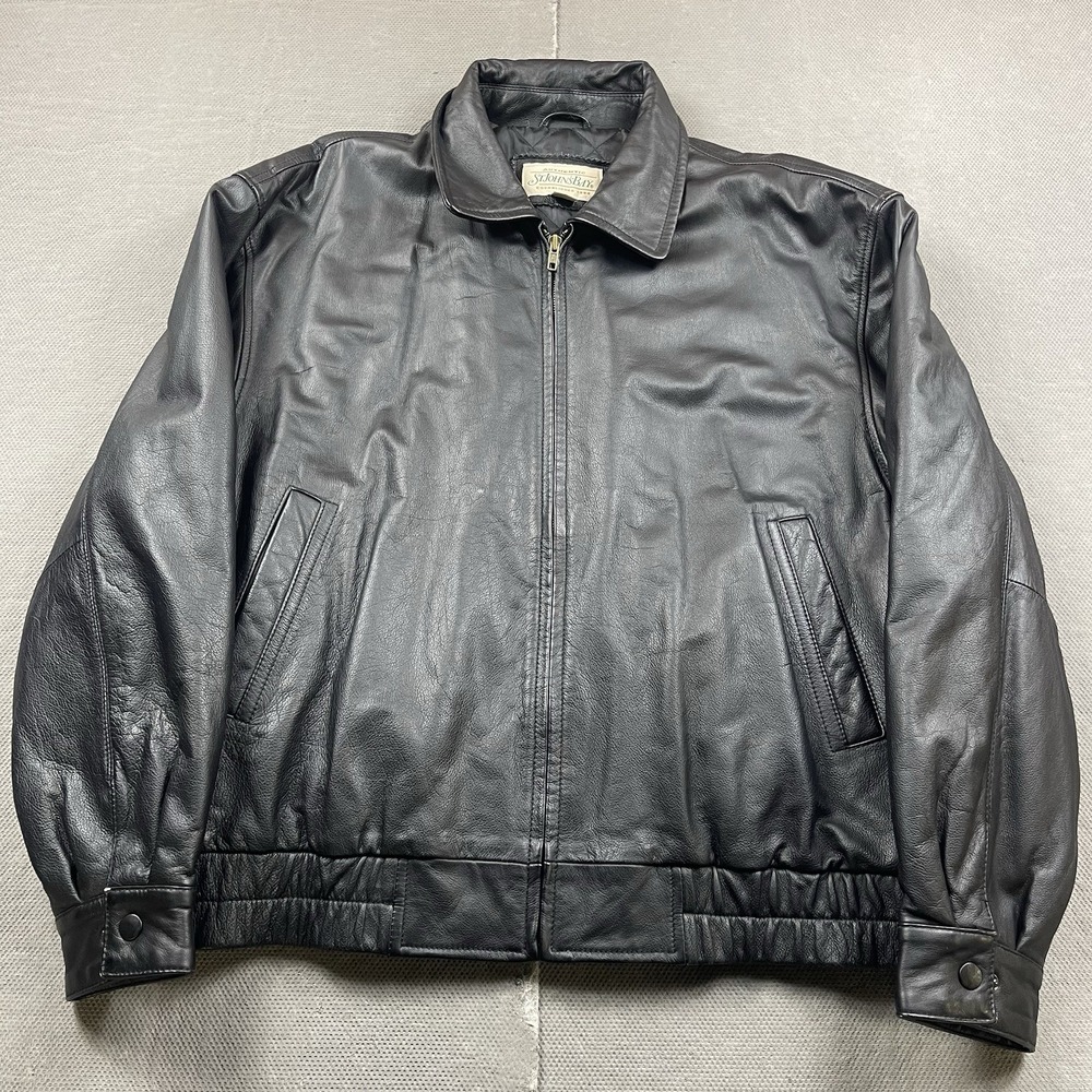 St.‎ Johns Bay Leather Jacket Mens XL Black Quilt Lined Full Zip Up Bomber